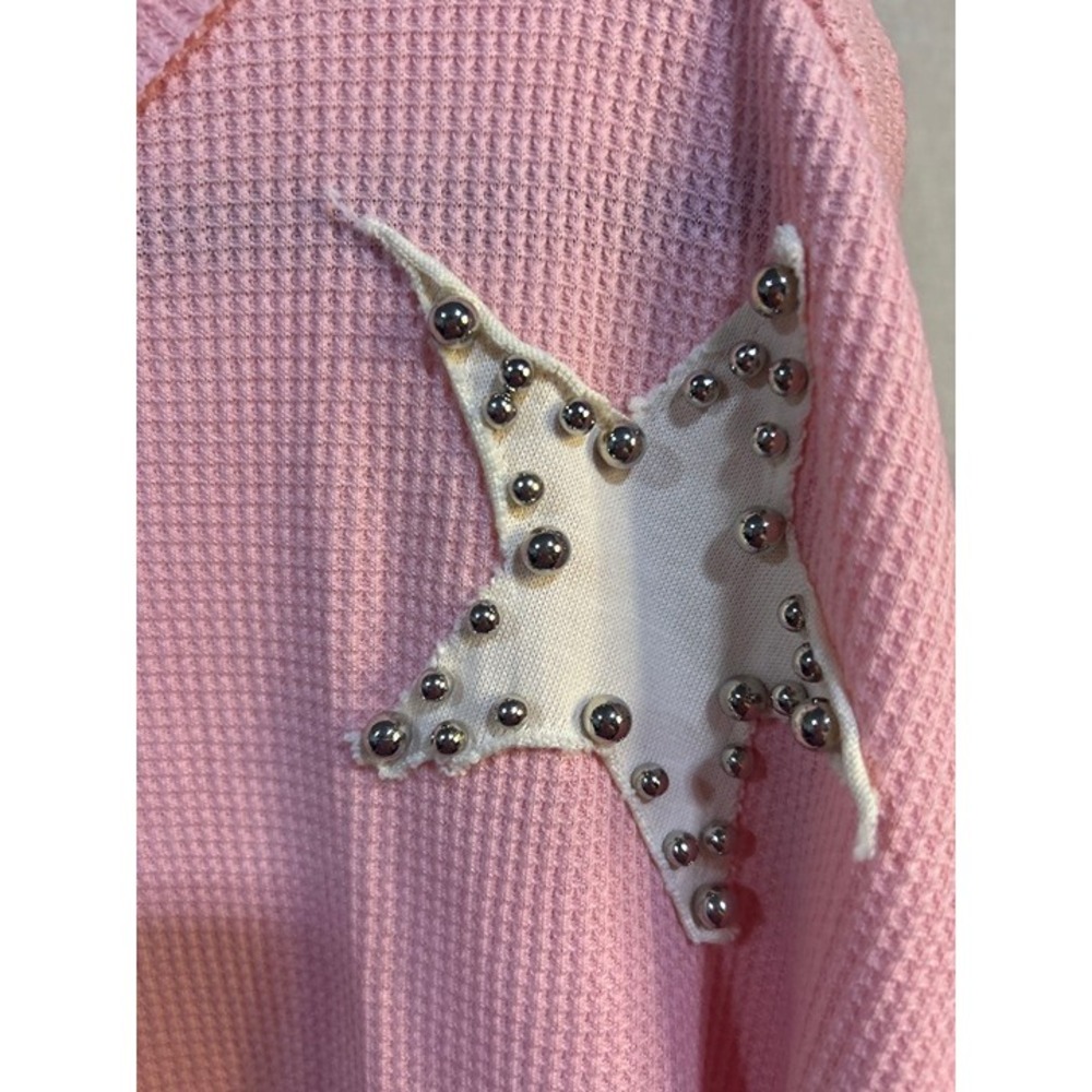 Bluevelvet Pink Waffle Knit Beaded Star Patch Oversized Tee NWT S - Picture 3 of 5